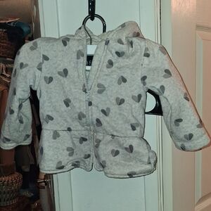 Toddler Hooded Heart-Print Fleece Jacket - Light Gray